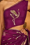 Masaba_Burgundy Silk Foil Berry Wine Saree With Unstitched Blouse Piece _at_Aza_Fashions