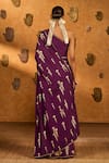 Shop_Masaba_Burgundy Silk Foil Berry Wine Saree With Unstitched Blouse Piece _at_Aza_Fashions