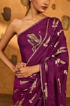 Buy_Masaba_Burgundy Silk Foil Berry Wine Saree With Unstitched Blouse Piece 