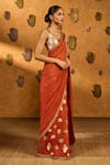 Masaba_Rust Silk, Tissue Applique, Zari, Windrose Saree With Unstitched Blouse Piece _Online_at_Aza_Fashions