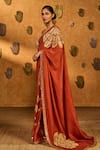 Buy_Masaba_Rust Silk, Tissue Applique, Zari, Windrose Saree With Unstitched Blouse Piece _Online_at_Aza_Fashions
