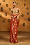 Shop_Masaba_Rust Silk, Tissue Applique, Zari, Windrose Saree With Unstitched Blouse Piece _Online_at_Aza_Fashions
