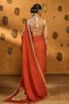 Shop_Masaba_Rust Silk, Tissue Applique, Zari, Windrose Saree With Unstitched Blouse Piece _at_Aza_Fashions