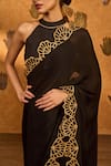 Masaba_Black Chiffon Gota Patti, Applique Windrose Saree With Unstitched Blouse Piece _Online_at_Aza_Fashions