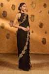 Buy_Masaba_Black Chiffon Gota Patti, Applique Windrose Saree With Unstitched Blouse Piece _Online_at_Aza_Fashions