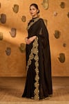 Shop_Masaba_Black Chiffon Gota Patti, Applique Windrose Saree With Unstitched Blouse Piece _Online_at_Aza_Fashions