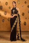 Masaba_Black Chiffon Gota Patti, Applique Windrose Saree With Unstitched Blouse Piece _at_Aza_Fashions