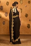 Shop_Masaba_Black Chiffon Gota Patti, Applique Windrose Saree With Unstitched Blouse Piece _at_Aza_Fashions