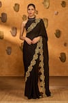 Buy_Masaba_Black Chiffon Gota Patti, Applique Windrose Saree With Unstitched Blouse Piece _at_Aza_Fashions