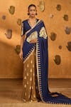 Buy Masaba Blue Crepe Foil Printing Sapphire Moon Fish Saree With Unstitched Blouse Piece at Aza Fashions Buy_Masaba_Blue Crepe Foil Printing Sapphire Moon Fish Saree With Unstitched Blouse Piece _at_Aza_Fashions