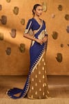 Masaba Blue Crepe Foil Printing Sapphire Moon Fish Saree With Unstitched Blouse Piece Online at Aza Fashions Masaba_Blue Crepe Foil Printing Sapphire Moon Fish Saree With Unstitched Blouse Piece _Online_at_Aza_Fashions