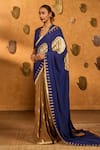 Shop Masaba Blue Crepe Foil Printing Sapphire Moon Fish Saree With Unstitched Blouse Piece Online at Aza Fashions Shop_Masaba_Blue Crepe Foil Printing Sapphire Moon Fish Saree With Unstitched Blouse Piece _Online_at_Aza_Fashions
