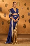 Masaba Blue Crepe Foil Printing Sapphire Moon Fish Saree With Unstitched Blouse Piece at Aza Fashions Masaba_Blue Crepe Foil Printing Sapphire Moon Fish Saree With Unstitched Blouse Piece _at_Aza_Fashions