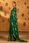 Masaba Green Silk Foil Printing Cherry Wine Saree With Unstitched Blouse Piece Online at Aza Fashions Masaba_Green Silk Foil Printing Cherry Wine Saree With Unstitched Blouse Piece _Online_at_Aza_Fashions