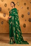 Masaba Green Silk Foil Printing Cherry Wine Saree With Unstitched Blouse Piece at Aza Fashions Masaba_Green Silk Foil Printing Cherry Wine Saree With Unstitched Blouse Piece _at_Aza_Fashions