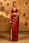 Shop_Masaba_Red Silk Foil Printing, Applique Fern Flame Saree With Unstitched Blouse Piece _Online_at_Aza_Fashions