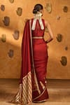 Shop_Masaba_Red Silk Foil Printing, Applique Fern Flame Saree With Unstitched Blouse Piece _at_Aza_Fashions