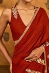 Masaba_Red Silk Foil Printing, Applique Fern Flame Saree With Unstitched Blouse Piece _at_Aza_Fashions