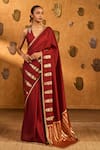 Buy_Masaba_Red Silk Foil Printing, Applique Fern Flame Saree With Unstitched Blouse Piece _at_Aza_Fashions