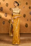 Masaba Yellow Silk, Tissue Foil Ochre Tea Blossom Saree With Unstitched Blouse Piece Online at Aza Fashions Masaba_Yellow Silk, Tissue Foil Ochre Tea Blossom Saree With Unstitched Blouse Piece _Online_at_Aza_Fashions