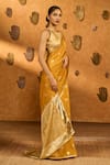 Shop Masaba Yellow Silk, Tissue Foil Ochre Tea Blossom Saree With Unstitched Blouse Piece Online at Aza Fashions Shop_Masaba_Yellow Silk, Tissue Foil Ochre Tea Blossom Saree With Unstitched Blouse Piece _Online_at_Aza_Fashions