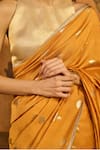 Masaba Yellow Silk, Tissue Foil Ochre Tea Blossom Saree With Unstitched Blouse Piece at Aza Fashions Masaba_Yellow Silk, Tissue Foil Ochre Tea Blossom Saree With Unstitched Blouse Piece _at_Aza_Fashions