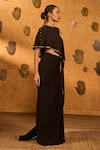 Shop_Masaba_Black Crepe Foil Printing Round Neck Moonfish Draped Skirt And Cape Set _Online_at_Aza_Fashions
