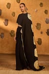 Masaba_Black Crepe Foil Printing Round Neck Moonfish Draped Skirt And Cape Set _at_Aza_Fashions