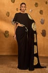 Buy_Masaba_Black Crepe Foil Printing Round Neck Moonfish Draped Skirt And Cape Set _at_Aza_Fashions