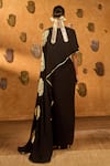 Shop_Masaba_Black Crepe Foil Printing Round Neck Moonfish Draped Skirt And Cape Set _at_Aza_Fashions