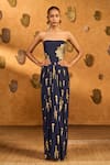 Buy Masaba Navy Crepe, Silk Foil Printing, Embroidery, Blue Cherry Vine Corset With Skirt at Aza Fashions Buy_Masaba_Navy Crepe, Silk Foil Printing, Embroidery, Blue Cherry Vine Corset With Skirt _at_Aza_Fashions