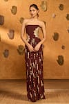 Buy_Masaba_Maroon Crepe, Silk Foil Printing, Embroidery Plum Cherry Vine Corset With Skirt _at_Aza_Fashions