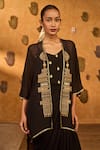 Masaba Black Crepe Foil Printing, Embroidery Open Neck, Heartbeat Draped Cape Set at Aza Fashions Masaba_Black Crepe Foil Printing, Embroidery Open Neck, Heartbeat Draped Cape Set _at_Aza_Fashions