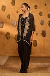 Buy Masaba Black Crepe Foil Printing, Embroidery Open Neck, Heartbeat Draped Cape Set Buy_Masaba_Black Crepe Foil Printing, Embroidery Open Neck, Heartbeat Draped Cape Set