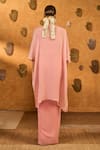 Shop Masaba Pink Crepe Foil Printing Open Neck, Champagne Heartbeat Draped Skirt And Cape Set at Aza Fashions Shop_Masaba_Pink Crepe Foil Printing Open Neck, Champagne Heartbeat Draped Skirt And Cape Set _at_Aza_Fashions