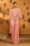 Masaba Pink Crepe Foil Printing Open Neck, Champagne Heartbeat Draped Skirt And Cape Set at Aza Fashions Masaba_Pink Crepe Foil Printing Open Neck, Champagne Heartbeat Draped Skirt And Cape Set _at_Aza_Fashions