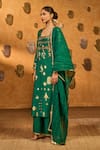 Masaba_Green Silk, Shantoon Foil Printing, Embroidery, Lace, Folkstone Kurta Pant Set _Online_at_Aza_Fashions