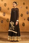 Masaba_Black Silk, Georgette Gota Patti, Foil Stillwater Bloom Anarkali With Kurta _at_Aza_Fashions