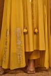 Masaba_Yellow Georgette Foil Printing, Spiced Ochre Pop Pendant Anarkali And Jacket Set _at_Aza_Fashions