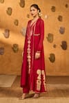 Masaba_Red Georgette, Silk Foil Printing, Gota Pop Pod Pendant Anarkali And Jacket Set _Online_at_Aza_Fashions