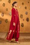 Buy_Masaba_Red Georgette, Silk Foil Printing, Gota Pop Pod Pendant Anarkali And Jacket Set _Online_at_Aza_Fashions
