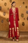 Shop_Masaba_Red Georgette, Silk Foil Printing, Gota Pop Pod Pendant Anarkali And Jacket Set _Online_at_Aza_Fashions