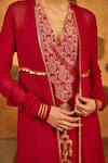 Buy_Masaba_Red Georgette, Silk Foil Printing, Gota Pop Pod Pendant Anarkali And Jacket Set 