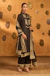 Masaba_Black Silk, Organza Embroidery, Gota Patti, Foil Vase Kurta And Culotte Set _at_Aza_Fashions