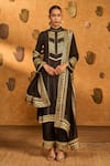 Buy_Masaba_Black Silk, Organza Embroidery, Gota Patti, Foil Vase Kurta And Culotte Set _at_Aza_Fashions