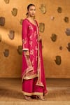 Masaba_Pink Silk, Shantoon, Organza Foil Printing, Crane Dawn Kurta Pant Set _Online_at_Aza_Fashions