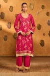 Buy_Masaba_Pink Silk, Shantoon, Organza Foil Printing, Crane Dawn Kurta Pant Set _Online_at_Aza_Fashions