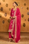 Masaba_Pink Silk, Shantoon, Organza Foil Printing, Crane Dawn Kurta Pant Set _at_Aza_Fashions