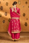 Shop_Masaba_Pink Silk, Shantoon, Organza Foil Printing, Crane Dawn Kurta Pant Set _at_Aza_Fashions