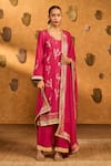 Buy_Masaba_Pink Silk, Shantoon, Organza Foil Printing, Crane Dawn Kurta Pant Set _at_Aza_Fashions
